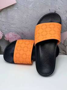 女士时尚拖鞋，纯色字母印花，橡胶鞋底，柔软轻便，室内家居拖鞋，舒适休闲户外凉鞋，适合海滩、派对、散步等场合。 - 橘色 - 查看 6