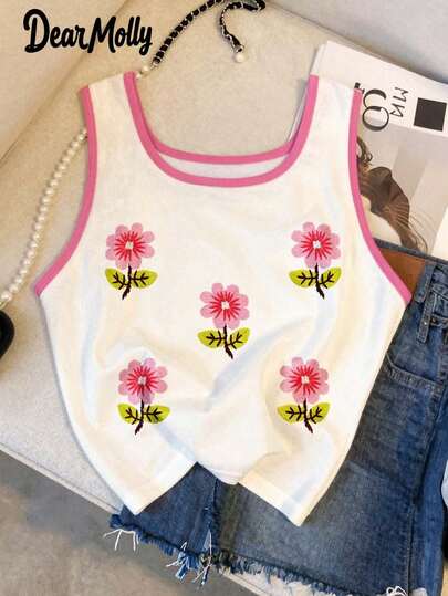 DEAR MOLLY 女士优雅印花无袖背心，撞色吊带衫，四季皆宜的叠穿单品，时尚女装，适合休闲外出穿着