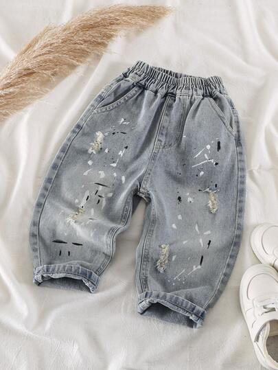 Young Boy's Spring Straight Leg Distressed Pocket Jeans, Suitable For Daily, School, Casual And Outdoor Wear