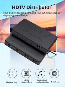 4K Ultra HD HDTV Splitter 1 Input 4 Outputs, 1 To 4 Screen Splitter, Multi-Screen Extender For TV, Computer And Monitor - Black - View 4
