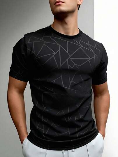 Men's Summer Casual Sports Compression T-Shirt, Fashionable Slimming Tight Fit Waist Shaping Comfortable Top