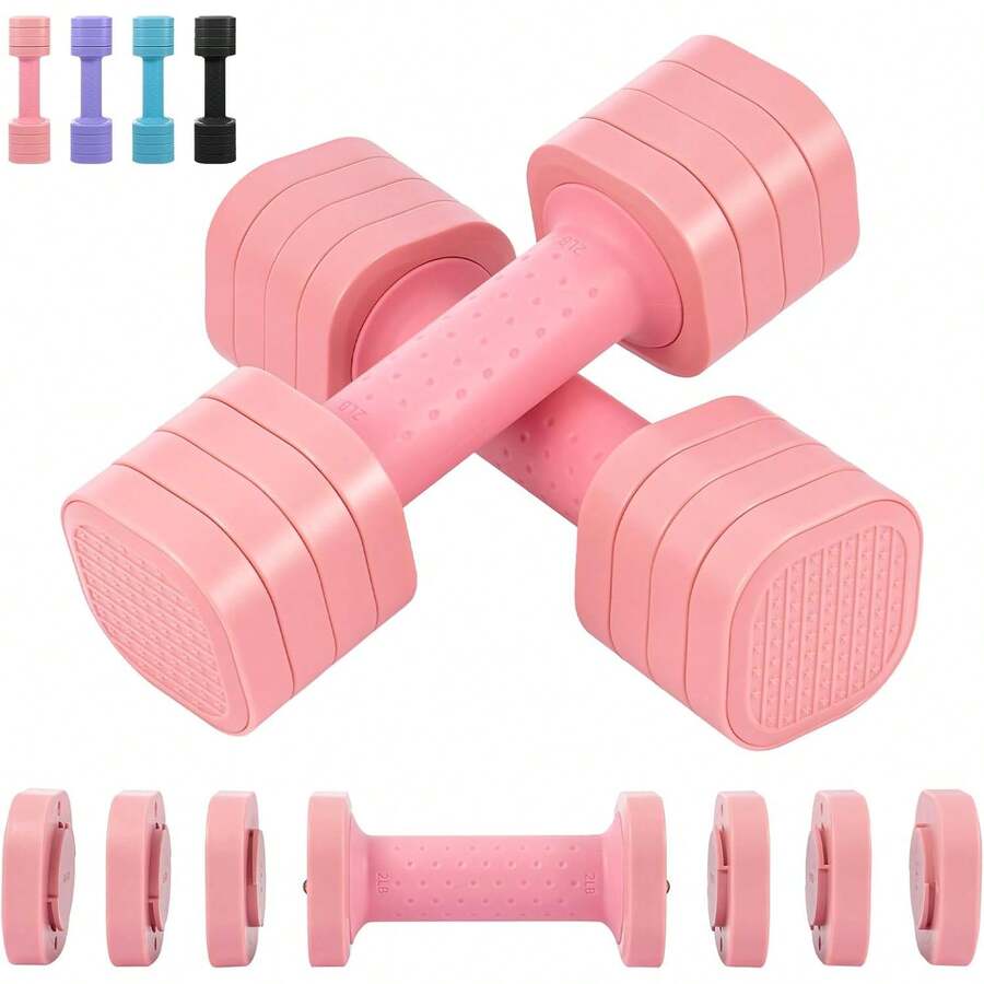 4-In-1 Adjustable Dumbbell Set, 2-5lbs, Quick-Lock Hand Weights For Home Workouts, Pilates, Strength Training For Women & Men - Pink - View 1