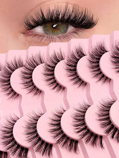 Asiteo 7 Pairs Of Luxurious Fluffy False Eyelashes - Thick, Wispy, 3D Volume, Reusable, Soft, Lightweight, Faux Mink Strip Lashes For Dramatic Eye Makeup Look Suitable For Travel, Bridal Party, Gathering, Eid