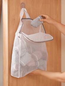 1pc Honeycomb Mesh Zipper Laundry Bag, Wardrobe Lingerie Storage Bag, Dorm Wall Hanging Net Pouch For Delicate Clothes, Socks, Underwear, Machine Washable Rectangular Storage Organizer - Multicolor - View 6