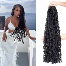 Tóc giả kiểu dreadlocks móc sợi mới, dài 14-36 inch, 1 gói, kiểu dreadlocks mềm mại, thời trang dành cho nữ, trông tự nhiên nhất, kiểu tóc dreadlocks móc sợi xoăn gợn sóng, đã được tạo sẵn vòng, kiểu tóc goddess dreads, 1B, 12 sợi. - màu đen - Xem 1