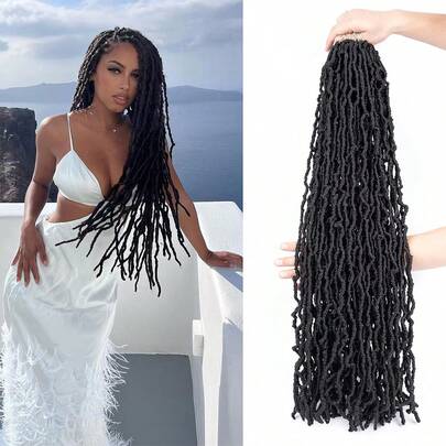New Faux Locs Crochet Hair 14-36 Inch 1 Pack Fashion Extended Soft Locs For Women Most Natural Locs Crochet Braiding Hair Curly Wavy Pre-Looped Goddess Locs Braids Hair Extensions 1B 12 Strands