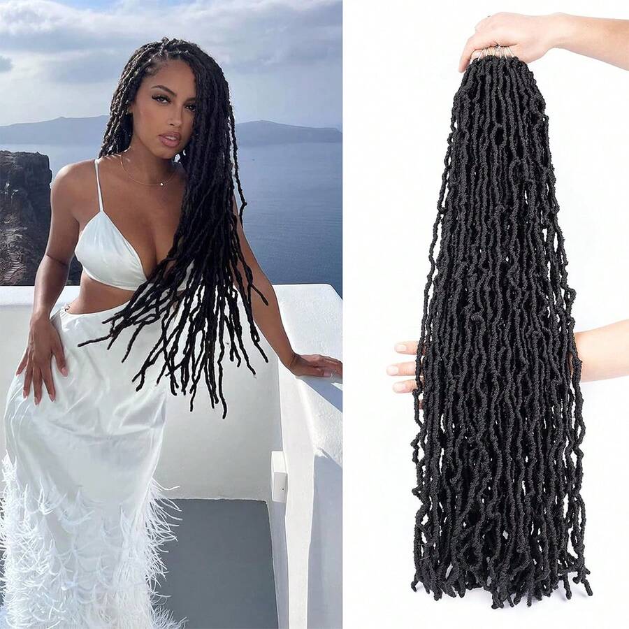 Tóc giả kiểu dreadlocks móc sợi mới, dài 14-36 inch, 1 gói, kiểu dreadlocks mềm mại, thời trang dành cho nữ, trông tự nhiên nhất, kiểu tóc dreadlocks móc sợi xoăn gợn sóng, đã được tạo sẵn vòng, kiểu tóc goddess dreads, 1B, 12 sợi. - màu đen - Xem 1