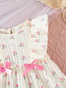 Summer Baby Girl Ditsy Floral Dress, Baby GirlCasual Sweet Cute Mini Dress - Apricot - View 4