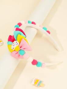 1 Stück Haarband mit Schleife in Bonbonfarben für Mädchen, Kuchen Pompon Haarband, süße Prinzessin Haarschmuck für Mädchen Geschenke, Party, Hochzeit, Frühling, Sommer - Verschiedenfarbig - Übersicht 3