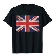 Union Jack T-Shirt Vintage UK Flag Tee British Retro Flag Tops Tees Fashionable Fashionable Cotton Men T Shirt Fashionable - 黑色 - 查看 1