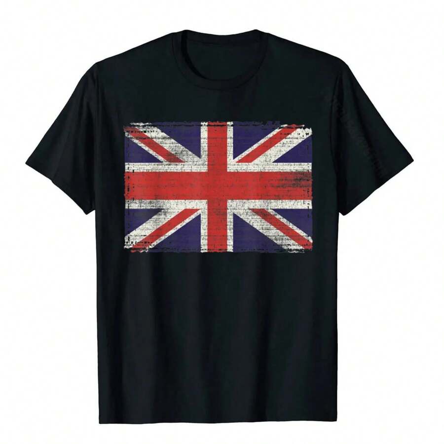 Union Jack T-Shirt Vintage UK Flag Tee British Retro Flag Tops Tees Fashionable Fashionable Cotton Men T Shirt Fashionable - 黑色 - 查看 1
