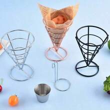 1 Bộ rổ chiên khoai tây kiểu Mỹ sáng tạo, rổ chiên gà bằng sắt dùng trong nhà hàng, rổ chiên khoai tây kiểu phương Tây kèm chén đựng nước chấm, thiết kế bằng dây kim loại, thích hợp cho nhà bếp, tiệc buffet nhà hàng, dã ngoại, tiệc tùng và họp mặt gia đình. - Bạc - Xem 8