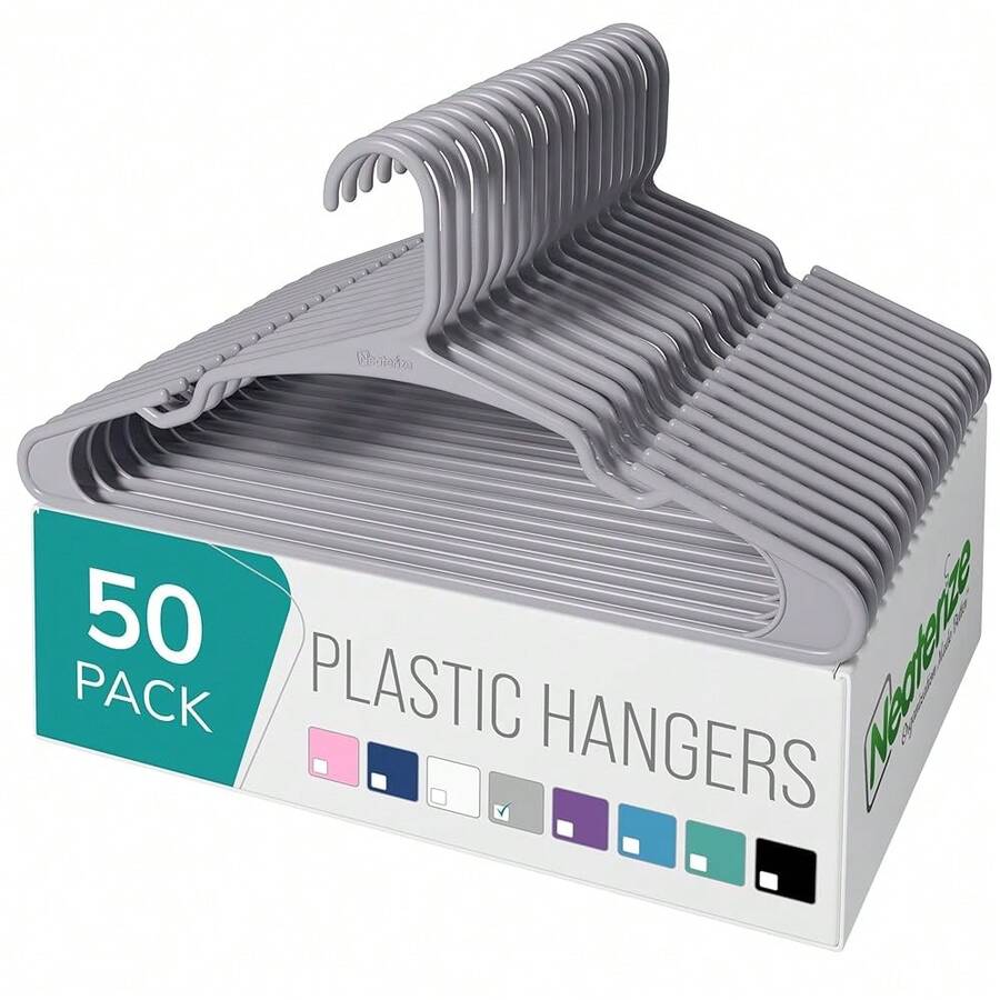Clothes Hangers Plastic 50 Pack For Adults - Plastic Hangers, The Perfect Coat Hanger And Space Saving Clothes Hangers For Closet, Percheros Ganchos Para Colgar Ropa Hangars - Grey Hangers - Gray - 查看 1