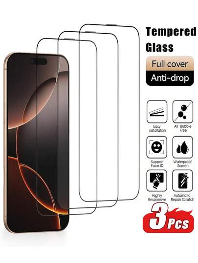 3pcs High-Definition 2.5D 9H Tempered Glass Screen Protector, High Cost-Performance, Suitable Compatible With Iphone 17 Pro Max/17 Pro/17 Air/17, 16 Pro Max/16 Pro/16 Plus/16, 15/15 Plus/15 Pro/15 Pro Max, 14/14 Plus/14 Pro/14 Pro Max, 13/13 Mini/13 Pro/13 Pro Max, 12/12 Mini/12 Pro/12 Pro Max, 11/11 Pro/11 Pro Max, X/XS/XS Max, 8/8 Plus/7/7 Plus Series, Valentine's Day Gift Screen Protection Essentials, Applicable To Daily Shield, Office, Home Daily Shield Office Home Phone Screen Protector Phone Accessories Waterproof Shockproof Anti-Fall Scratch Resistant