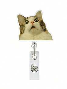 1pc Expandable Acrylic Cat Expression ID Card Holder Keychain, Suitable For Doctors/Nurses, Students, Back To School - Multicolor - View 12