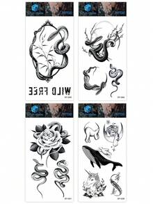 Pegatinas de tatuajes temporales con diseños de serpiente, flor y animales de la serie oscura - Hazlo tú mismo para convenciones de anime, carnavales, festivales de música, San Valentín, regalos de fiesta, tatuajes realistas impermeables para muñeca, tobillo, hombro, cuello, clavícula - Negro - Ver 7