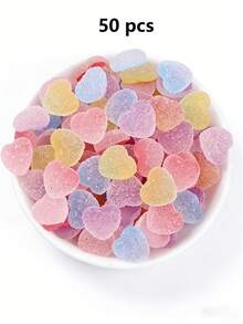 5/10/20/30/50/60/80/100/150/200颗彩色迷你扁熊软糖，星星、爱心造型，树脂材质，可用于工艺品制作、糖果设计装饰，适用于手机壳、剪贴簿、DIY工艺品、美甲、发夹、耳环等饰品制作。 - 彩色 - 查看 24