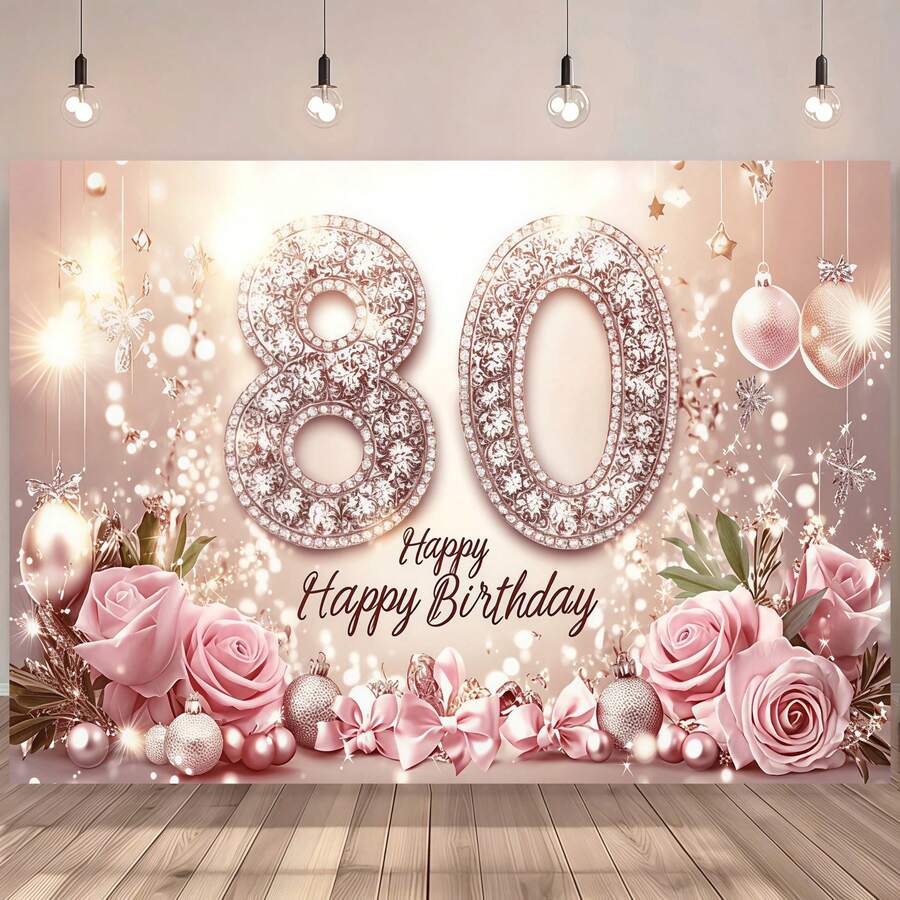 1 Piece Sparkling 80th Birthday Banner, Elegantly Decorated With Glittery Number 80, Perfect For 80th Anniversary Celebrations, Birthday Party Decorations, Cake Table Decorations, And Photo Booth Props. - Multicolor - View 1