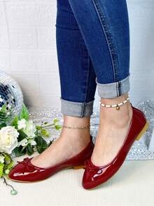 Women's Red Ballet Flats - Comfortable Soft Sole Low-Cut Slip-On Shoes, Lightweight Breathable, Elegant Minimalist Bowknot Detail, Classic Casual Daily Wear Flats - 紅色 - 查看 2
