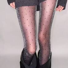 1双超亮银色波点丝袜，性感薄款半透明珠光时尚百搭丝袜，适合所有季节，可搭配靴子 - 彩色 - 查看 3