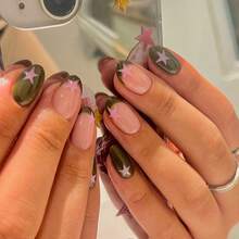 Upgrade Your Look 24 Pieces Oval Fake Nails Sweet Cool Green Series Cute Star Simple Style - AA06 - Xem 3