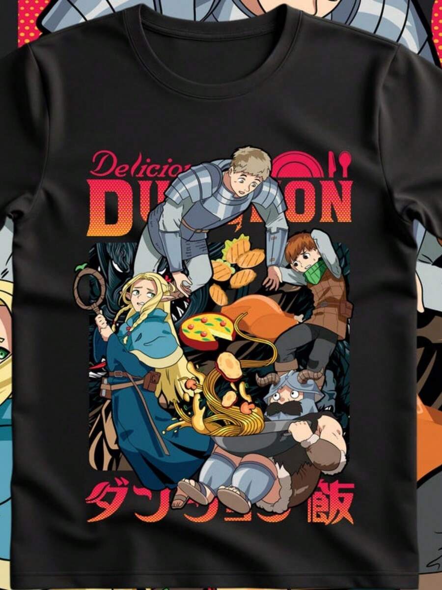 Anime Vintage Special Unisex-Shirt , Laios Touden Dungeon Meshi-Shirt Delicious Anime Lovers Shirt, Graphic Anime Tee, Manga - Black - View 1