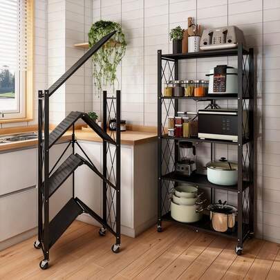 Vijflaags verplaatsbaar en opvouwbaar opbergrek | Geen installatie nodig | Stabiel draagvermogen