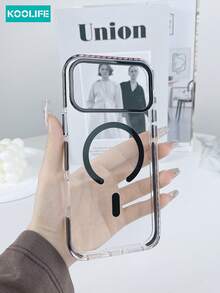 Koolife 1件磁吸高畫質手機殼，TPU+PC材質，按鈕，彩色側面鑲嵌，相機凸起保護，支持無線充電，防摔保護殼，適用於 iPhone 17/17 Pro/17 Pro Max/16/15/14/13/12 Pro Max - 黑色 - 查看 3