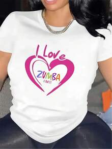 Women'S Zumba Dance Workout T-Shirt - Lightweight Breathable Gym & Home Workout Top With I Love Zumba Heart Design, Black With Pink & White Lettering, Durable For Zumba Classes, Fitness Training - All-Season Comfortable Athletic Shirt - 白色 - 查看 1