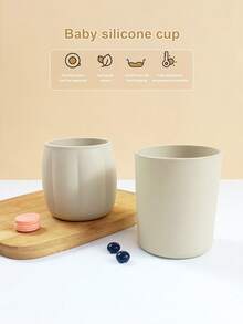 1pc Infant/Toddler Apricot Plain Silicone Large Capacity Spill-Proof Drinking Cup, Suitable For Daily Hydration - Apricot - View 3