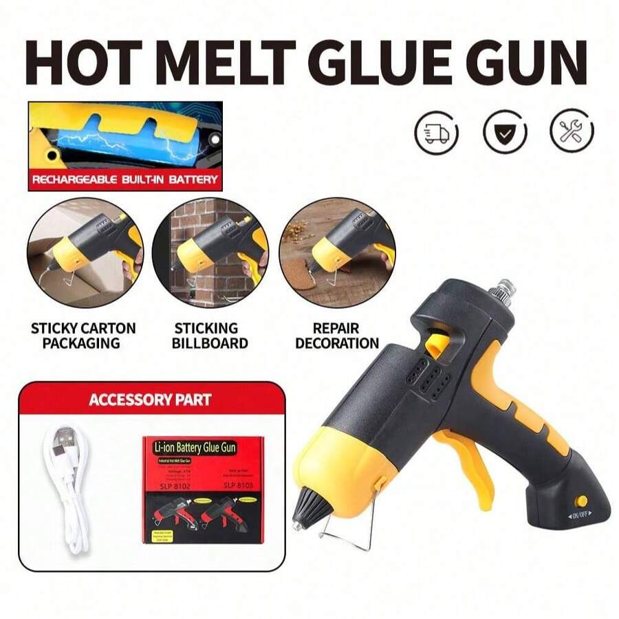 LYUWO Electric Tool, Mini Hot Melt Glue Gun, Equipped With 10 Glue Sticks, USB Interface Hot Melt Glue Gun. Suitable For Handicrafts, School DIY Art, And Home Maintenance. Large Battery Capacity, Ten Second Heating, Lightweight , 25 Year New Model. - Orange - View 1