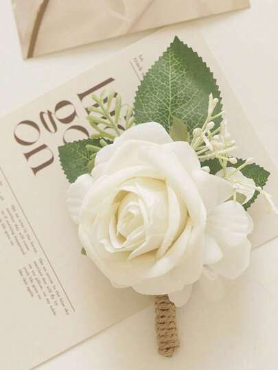 4 יחידות/סט בוטוניירה לחתונה לגברים, זר פרחים אמיתי מפלנל ורדים לפרק כף היד, מתאים לחתן ולשושבינים, בוטוניירה מסדרת יער, מושלם לחתונה, נשף, חגיגה, יום נישואין, יום האהבה ואירועים אחרים