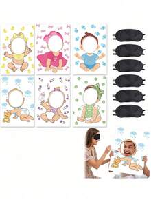 12件/6件套婴儿派对游戏套装，6件套性别揭晓蒙眼派对活动，趣味新娘送礼会，成人派对，团体派对礼物，生日派对，家庭聚会游戏道具 - 彩色 - 查看 6