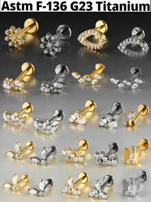 1件装 Cz 叶子 G23 纯钛耳骨耳钉 16G 内螺纹锆石蝴蝶耳廓耳屏穿刺饰品 - 如圖 - 查看 11