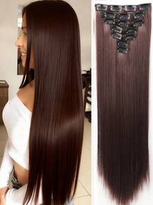 24-Inch Straight Wig Extension Set With Seven Pieces,Clip-In Hair Extensions Increasing Hair Volume, Fluffy And Natural, Invisible And Seamless Extension Pieces - Multicolor - View 3