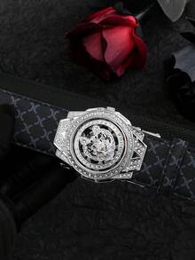 beaytar 1 chiếc thắt lưng da báo đính đá thời trang, khóa tự động, thắt lưng quần công sở thanh lịch với họa tiết chữ in, phù hợp với quần tây và quần jeans. - Nhiều màu - Xem 7