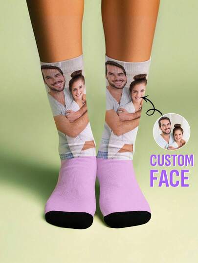 1 Pair Personalized Photo Socks – Custom Face Picture Socks For Men, Add Your Own Couple Or Family Photo, 9 Colors Available, High-Quality Heat Transfer Printing, Soft Stretch Fabric For Daily Wear, Fun And Unique Gift Idea For Couples, Friends, And Family, Perfect For Valentine's Day, Christmas, Birthday, Or Anniversary,