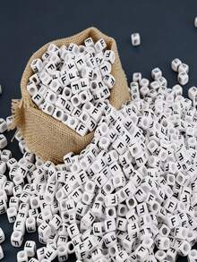 100/1000pcs/Pack White Background Black Letter Beads, 6mm Acrylic English Alphabet Square Letter Beads DIY Jewelry Making Accessories, Decorative Supplies | Overflowing Beads | Durable Bead Material For Jewelry Making - Black and White - View 14