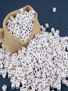 100/1000pcs/Pack White Background Black Letter Beads, 6mm Acrylic English Alphabet Square Letter Beads DIY Jewelry Making Accessories, Decorative Supplies | Overflowing Beads | Durable Bead Material For Jewelry Making - Black and White - View 48