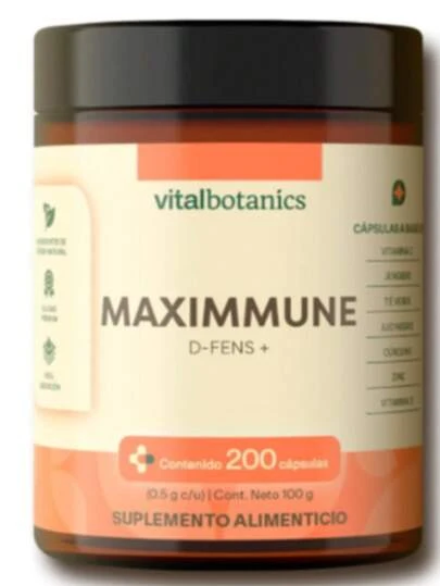 VITAL BOTANICS - Suplemento Alimenticio - Max Immun D-Fens - Vitamina C, Vitamina D3, Zinc, Equinácea, Ajo, Jengibre y Cúrcuma - 200 Cápsulas de 500 mg - 6 Meses de Suministro - Libre de Gluten y Aditivos