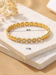 1 pieza Brazalete abierto elegante de acero inoxidable dorado, adecuado para uso diario de mujeres o como regalo - Amarillo Oro - Ver 4