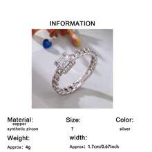 1枚优雅简约链条设计方形合成立方氧化锆女士戒指，适合日常佩戴、派对、宴会、婚礼、送礼——四季皆宜 - 銀色 - 查看 9