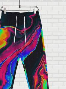 Men's 3D Digital Print Sweatpants With Cuffed Ankles - Loose-Fit Joggers, Geometric Pattern Trousers For Gym, Streetwear & Casual Wear - Machine Washable Comfortable Pants (Autumn New Style, Youth - 彩色 - 查看 4
