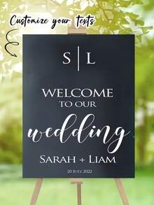 Customized 2D Acrylic Wedding Welcome Sign With Decorative Plaque And Ornaments - Designed With A Black Base, Suitable For Weddings, Anniversaries, Birthday Parties, Bridal Gift Events, Housewarming Celebrations - Multicolor - View 1