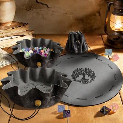 1pc Faux PU Drawstring Dual-Use Storage & Display Pouch, Portable Tray-Style Multi-Function, Suitable For Tabletop Games Dice/Jewelry/Coins/Keys Storage,Room Décor