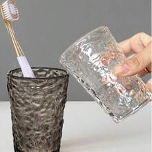 Glacier Style Mouthwash Cup With Integrated Toothbrush Holder, Ripple Textured Bathroom Tumbler With Handle Slot, Space-Saving Toothbrush Organizer Cup For Vanity - With Handles - View 11