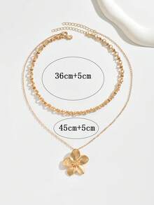 2pcs/Set Summer Elegant Gold Metal Flower Pendant Necklace, Minimalist Handmade Chain Necklace Suitable For Women's Daily Wear, Beach, Travel, Date, Music Festival. Handmade Chain Can Be Cut To Desired Length - Multicolor - View 4