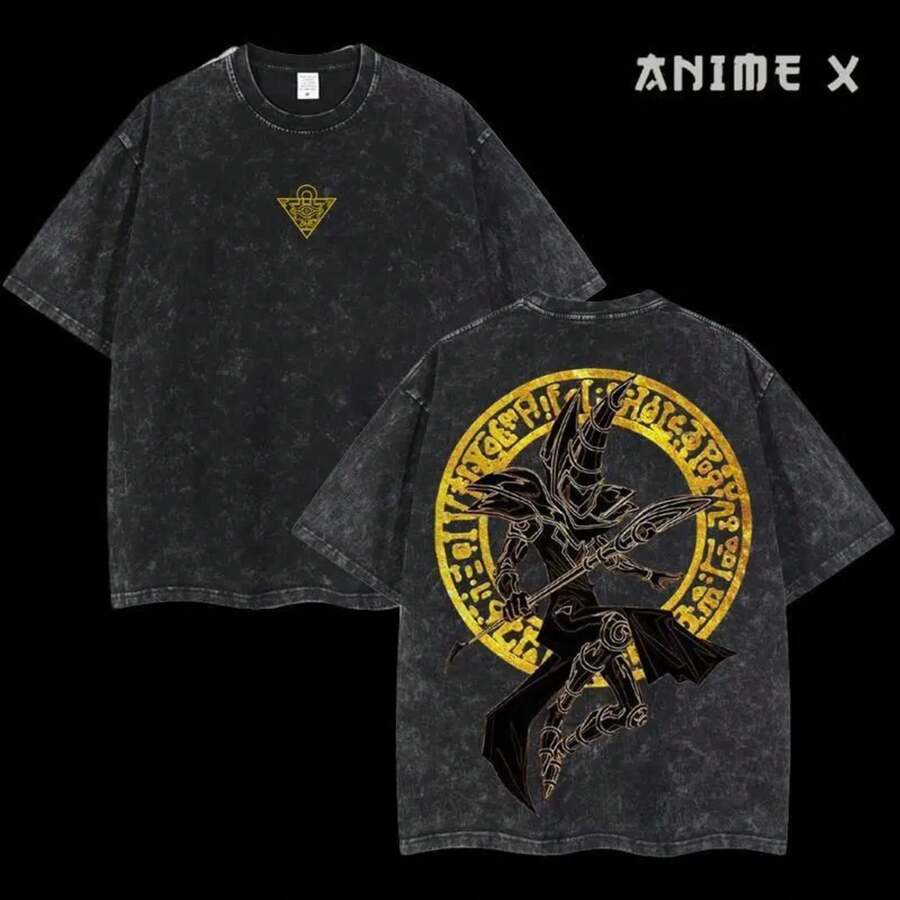 Super Value Hot S Washed T-Shirt Retro Heavy Limited Monster Card Dark Magician Anime Double Printed Vintage Oversized Washed Tee Unisex Oversize Anime Manga Washed Heavyweight Cotton T-Shirt, Gift For Anime Fans, Anime Lover Suitable Gift For Fans SD0081 - màu đen - Xem 1