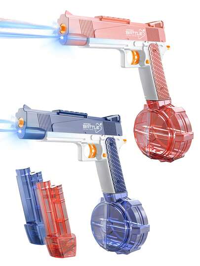 Electric Water Gun - Automatic Water Gun With Large And Small Magazine LED Lights, Suitable For Summer Outdoor Fun Beach Water Fights, Toy Handgun, Children's Gift For Boys And Girls Aged 3 And Above