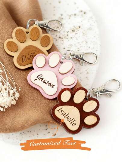 Llavero personalizado de huella de pata de madera - Un regalo conmemorativo de mascota personalizado con un nombre, un regalo cálido para amantes de las mascotas, un regalo conmemorativo de mascota de madera hecho a mano adecuado para dueños de perros o gatos, un llavero conmemorativo de mascota personalizado con un nombre, un anillo de llavero con huella de pata de madera, un regalo ideal para víctimas de la pérdida de una mascota, un llavero de madera personalizado para amantes de las mascotas, un llavero grabado con un nombre, siempre a tu lado